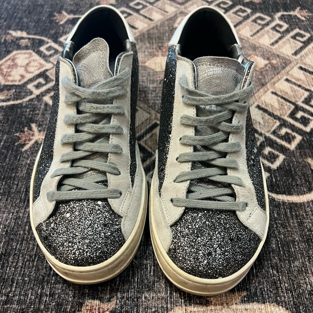 P448 Glitter Panel Low-Top Sneakers in Black and Gray, EU38.